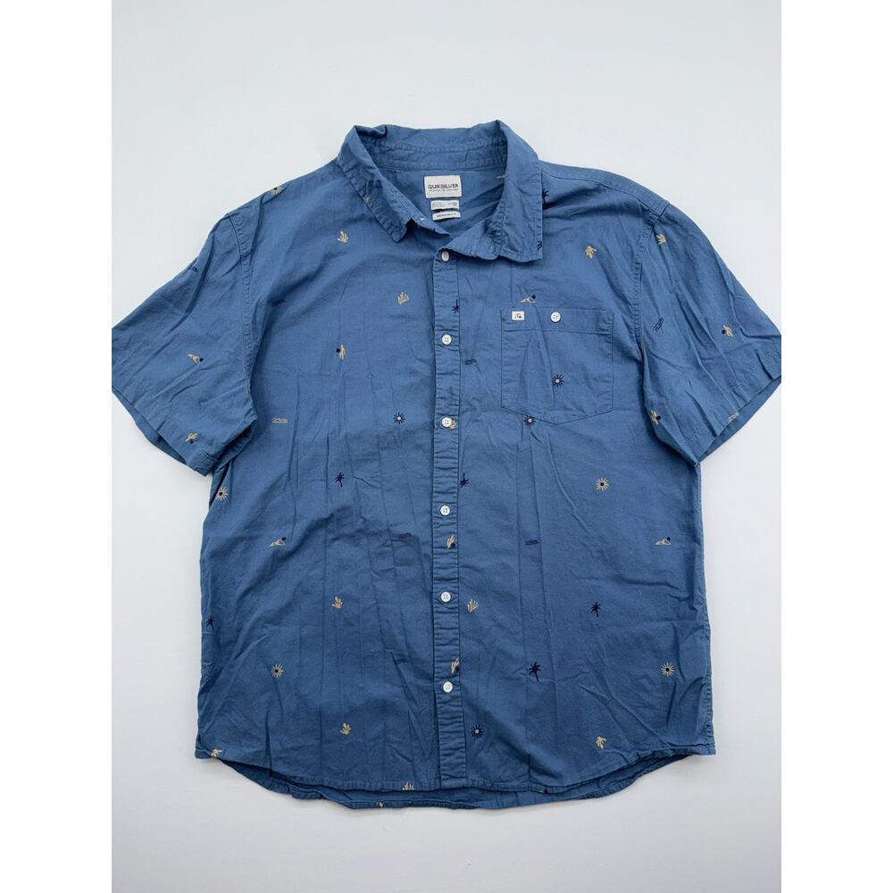 Quiksilver All Over Print Mens XXL Blue Button Up Pocket Vintage Reg Fit